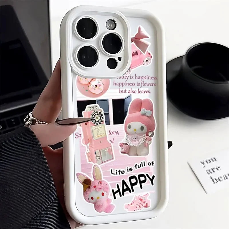 Ins Lovely Hello Kitty Phone Case For iPhone 16 Pro Max 15 14 13 12 11 Xr Xs Max 7 8 PLUS Y2K Cartoon Anime Anti Fall phone Case