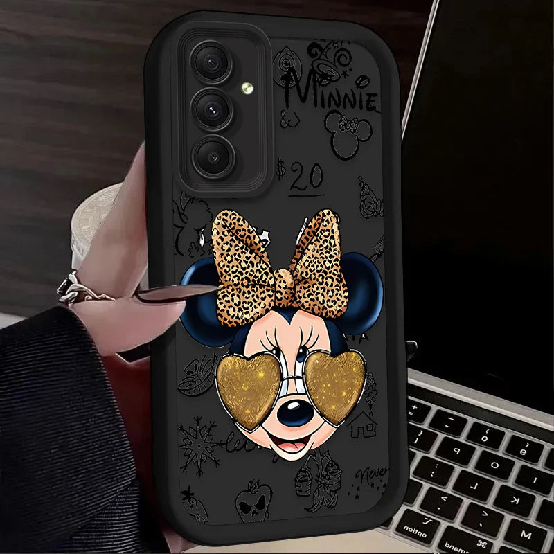 TPU Case For Samsung Galaxy A56 A36 A26 A16 A06 A15 A25 A35 A55 5G S25 S24 S23 Ultra S22 S21 Plus FE Leopard Print Minnie Disney