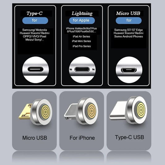 Magnetic Charging Cable Adapter Connector Tips Head for Type C Micro USB iPhone 3A Fast Charging 5Pcs Plugs Not Cable