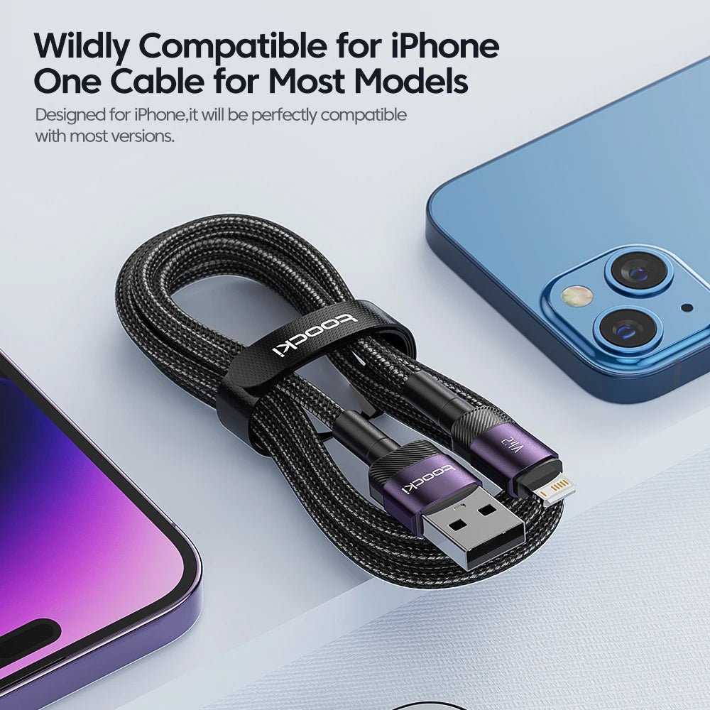 Toocki USB Cable For iPhone 14 13 12 Pro Max X XS XR 8 7 Plus iPad Fast Charging Charger Aluminum iP Cable For iPhone Data Cord
