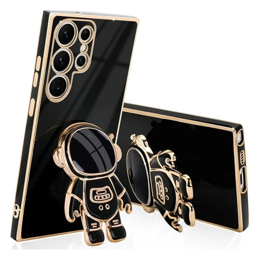 Luxury Astronaut Stand case for Samsung Galaxy S21 S22 S23 S24 S25 FE Ultra Plus Slim Fit Soft Shockproof  Electroplated Cover