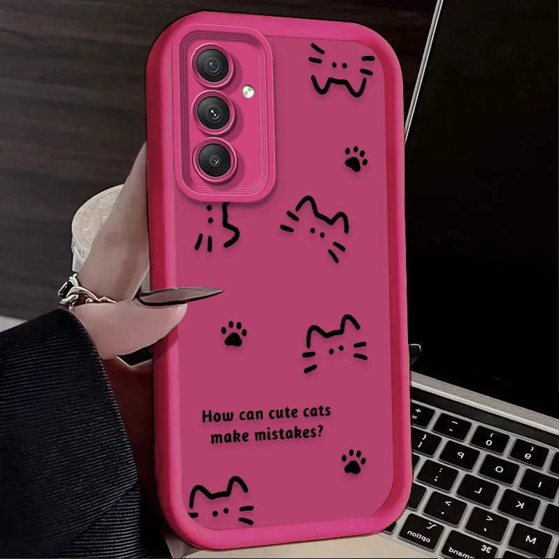 Cute Line Cat Dog Footprint Phone Case For Samsung Galaxy A14 A15 5G S21 S22 S23 S24 5G FE Plus Ultra A25 A35 A52 A53 A54 A55 5G