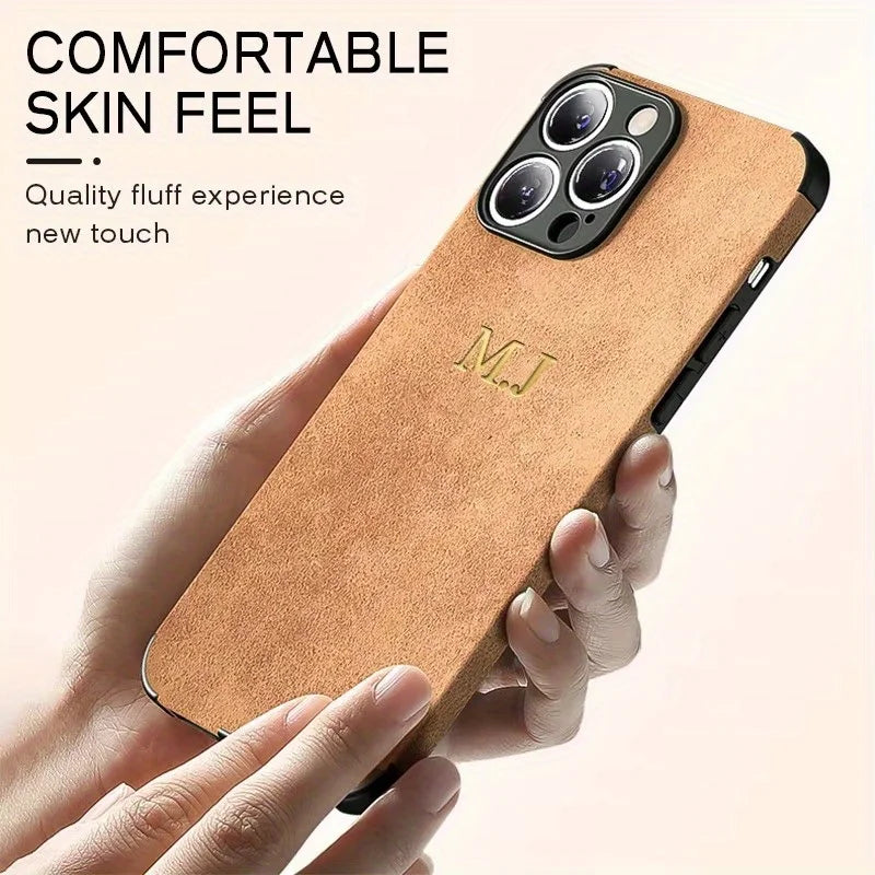 Personalized Initials Customized Name Case For iPhone 16 15 14 13 12 Pro Max Luxury suede Leather DIY Engraved Cover 11 Pro Max