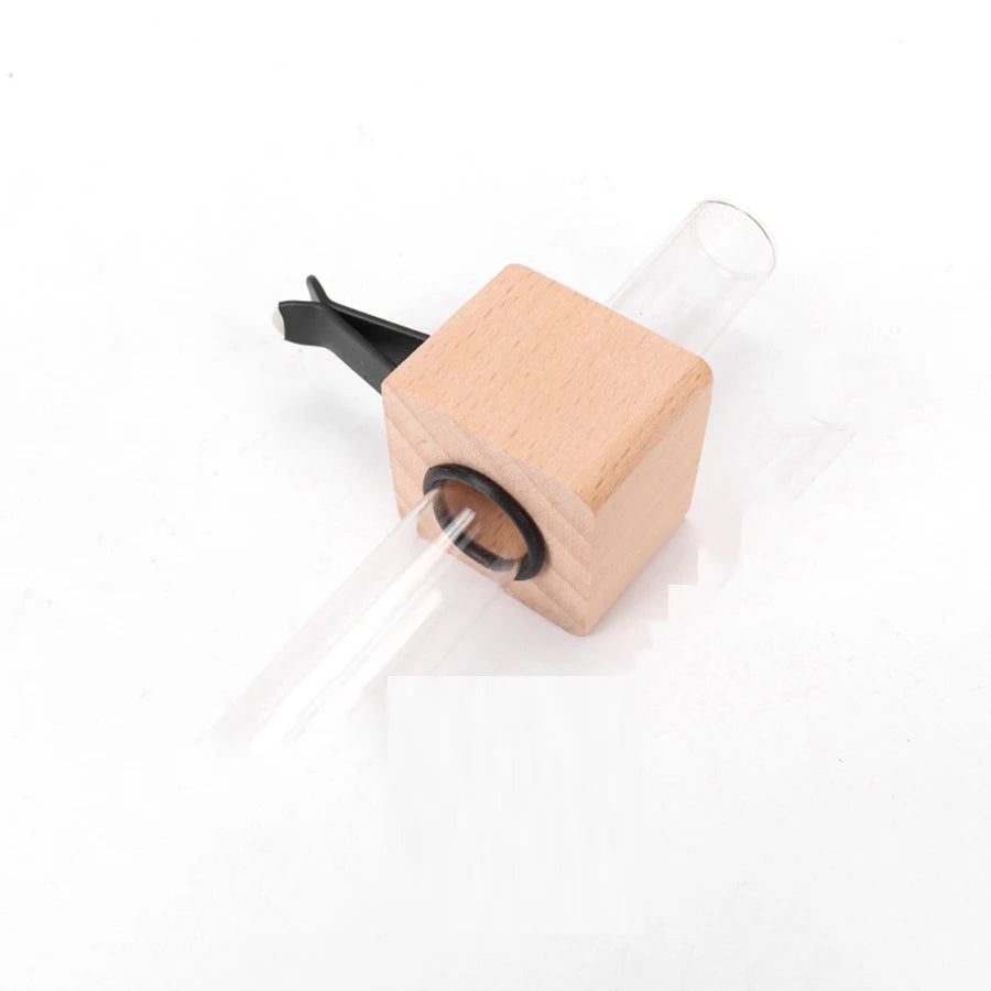 Stable Mini Car Flower Vase Clip Elegant Adjustable Car Vent Flower Vase Walnut and Glass Creative Car Vent Decor Dashboard