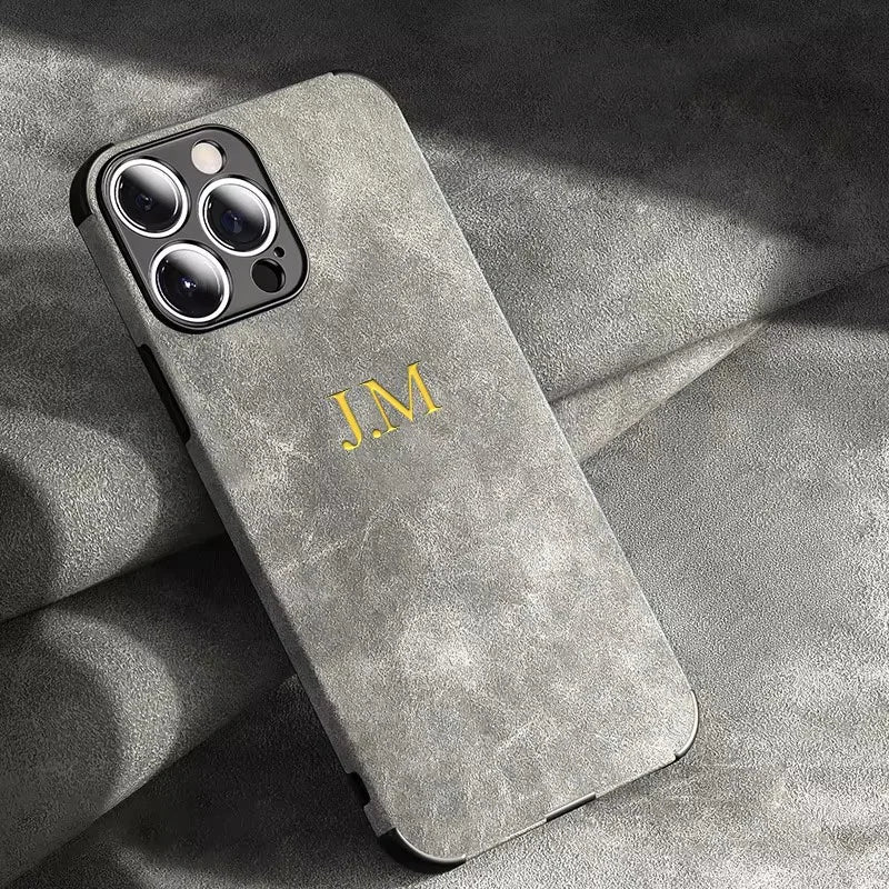 Personalized Initials Customized Name Case For iPhone 16 15 14 13 12 Pro Max Luxury suede Leather DIY Engraved Cover 11 Pro Max
