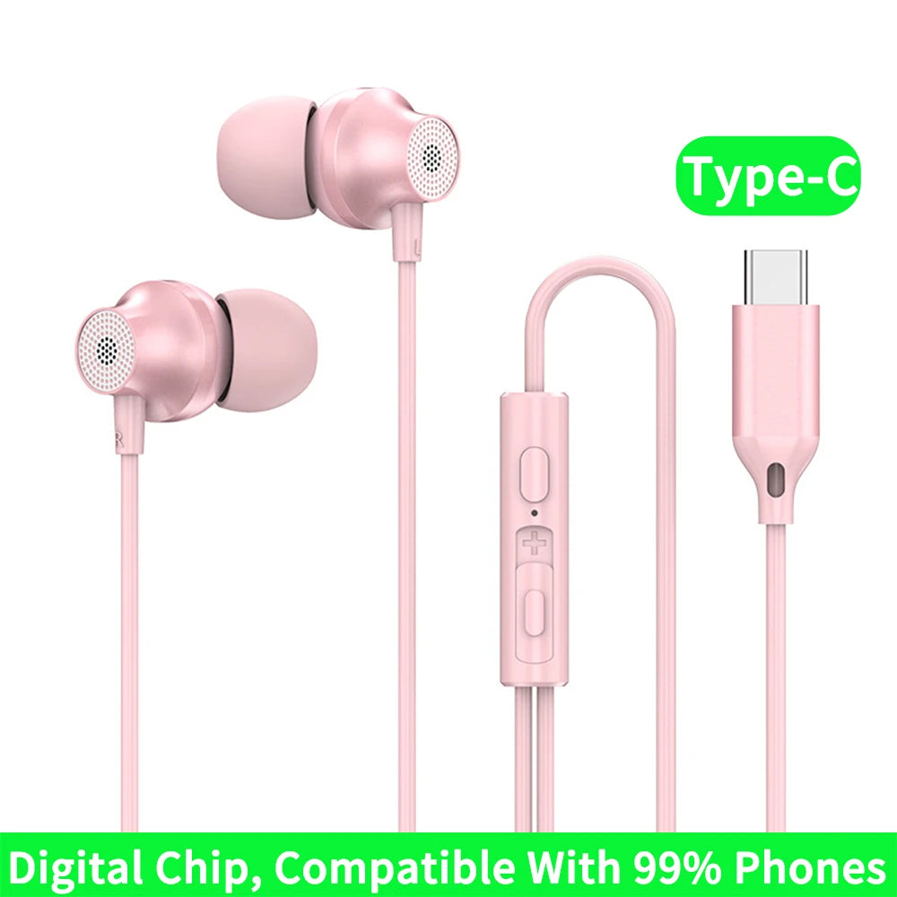 9D HIFI Heavy Bass Metal Wired Earphone Digital Type-C/3.5mm AUX With Mic In-Ear Earbuds Sport Music Headset For Samsung Android