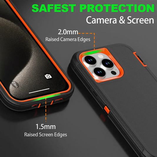 3 in 1 Defend Case For iPhone 16 11 12 13 14 Pro Max 15 Plus 7 8 SE 2022 Xs XR Original Heavy Duty Shockproof Hybrid Cover Cases