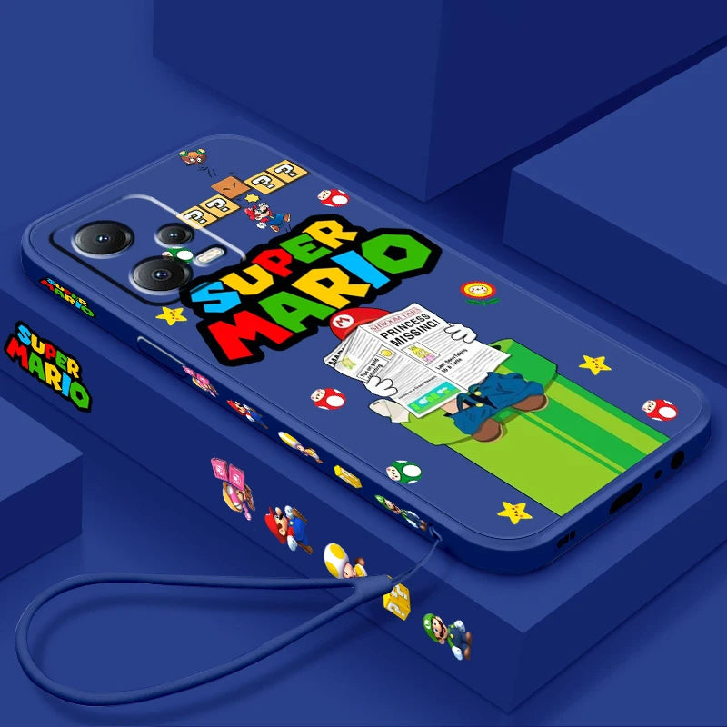 S-Super M-Marios B-Bros Cute Liquid Left Rope For Xiaomi Redmi Note 13 12 12S 12R 11 11T 11S 10 10S Pro Plus 5G TPU Phone Case