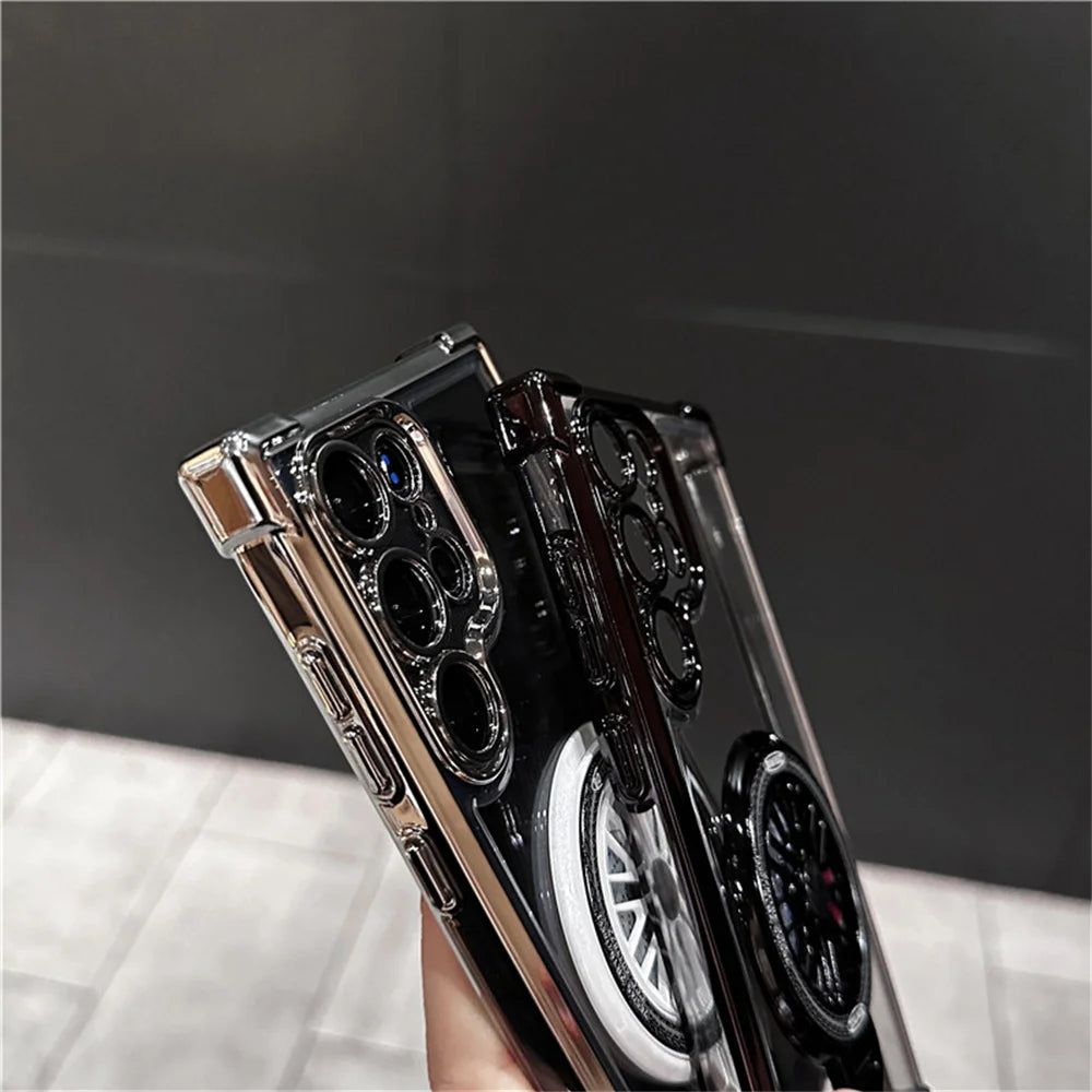Shockproof Airbags Armor Magnetic Transparent Case for Samsung S25 S24 Ultra S23 Fe S22 Plus A16 A54 A34 A15 A25 A35 A55 A24 A53