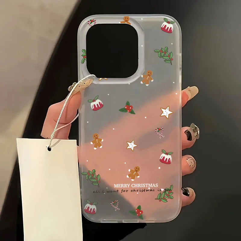 Snowflake Christmas Tree Phone Case For iPhone 16 Pro Max 15 14 Plus 13 12 11 Pro Max 7 8 XR X XS Max SE Shockproof Clear Cover