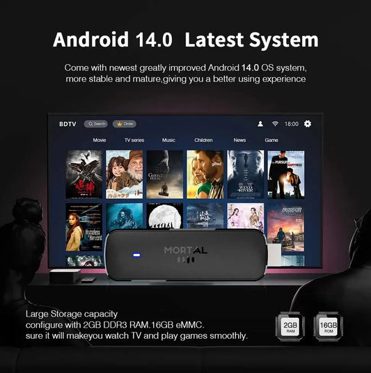 Mortal Q8 WIFI6 BT5.0 Google Voice Assistant AllwinnerH313 Android 14 Portable Android FireTV Stick Smart Streaming Media Player