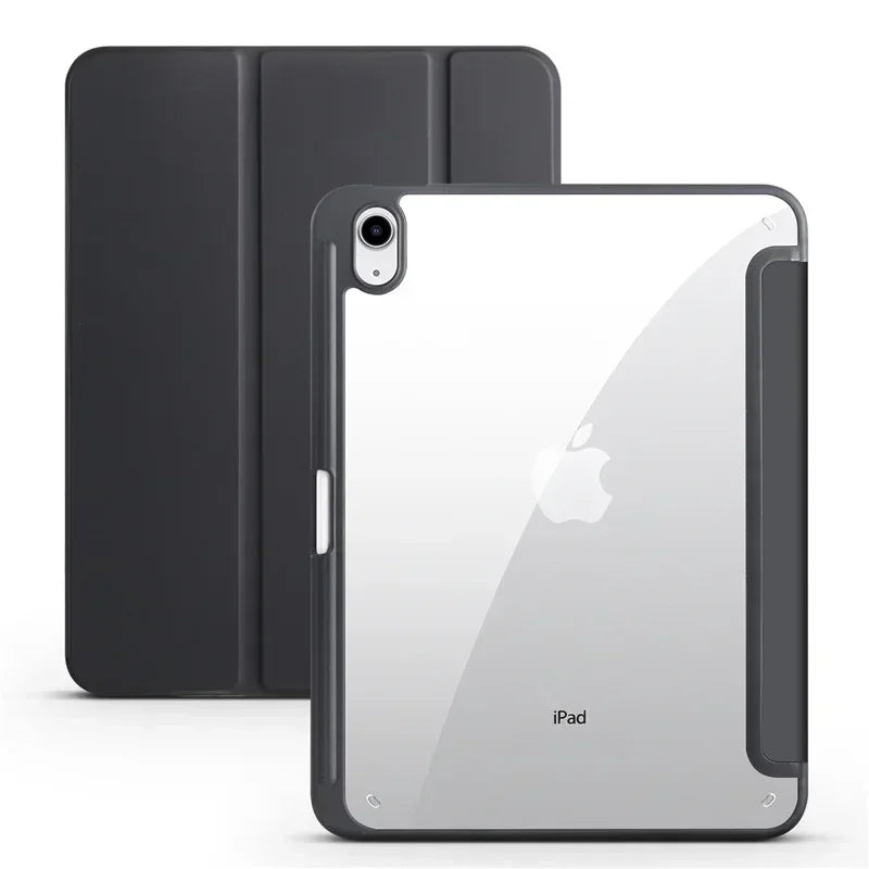 For iPad 10th Gen Case with Pen Holder Trifold Acrylic Clear Back Hard Cover For iPad 10.2 9.7 Air 5 11 iPad 10 9 11th A16 Case