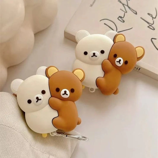 For AirPods 4 3 2 1 Pro Pro2 Earphone Case 3D Rilakkuma Hug Bear Silicone Cartoon Headphone Box With Pendant Cute Cover