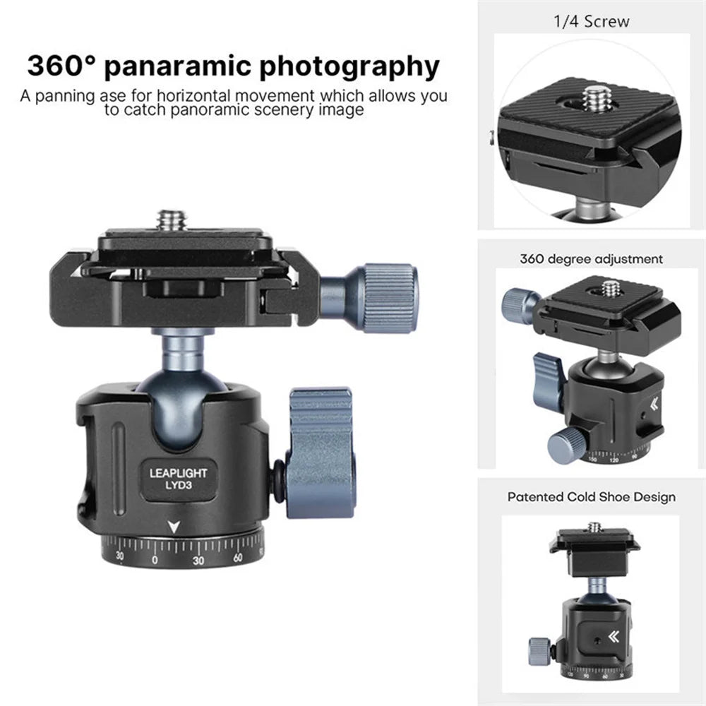 2025 Aluminum Mini Tripod w 360 Ball head Arca Plate Cold Shoe Metal Tripod for Iphone Samsung Phone DSLR Camera LED Light Mic