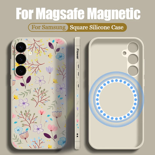Flower Case For Samsung Galaxy S24 S23 S22 S25 Ultra Plus S20 S21 S23 FE Magnetic For Magsafe Wireless Charge TPU Phone Cover