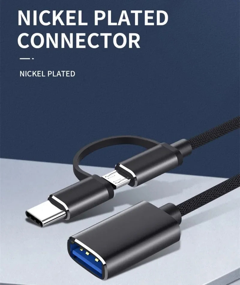 2-in-1 Micro USB USB C to USB3.0 OTG Cable Adapter New Condition Type C Male USB Female Converter MacBook Pro Charging Function