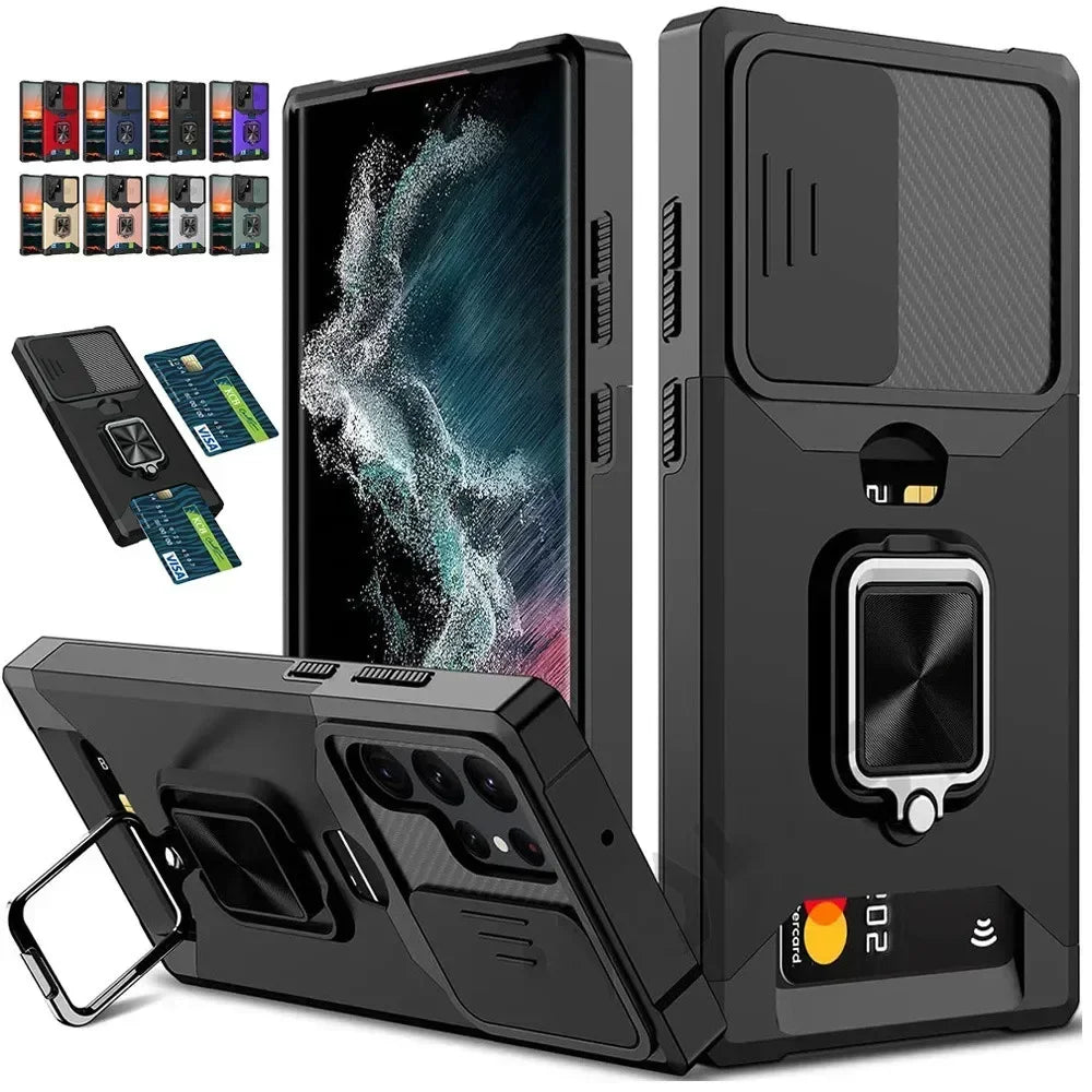 Shockproof Magnetic Holder case for Samsung Galaxy S25 S24 S23 S22 S21 Ultra Plus FE Note 20 Ultra With Card Solt Cover