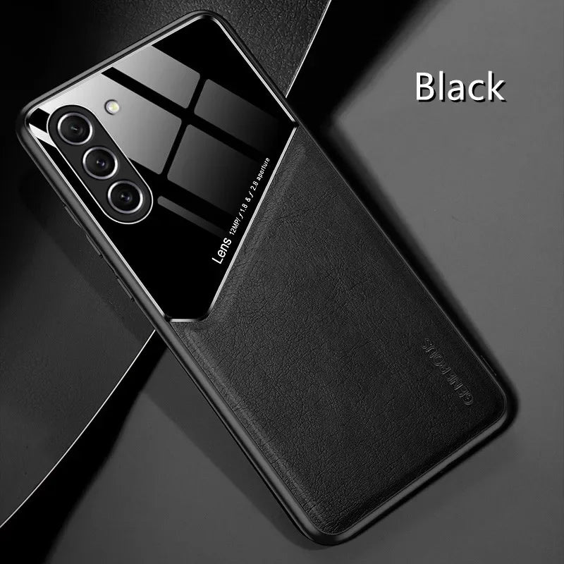 For Samsung Galaxy S25 S24 S23 Plus Cover TPU Leather Car Magnetic Holder Galaxy S22 S21 S20 Ultra FE S10 Plus Case Frame Coqu