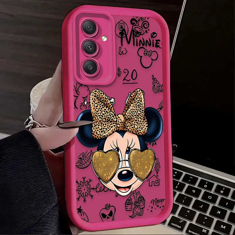 TPU Case For Samsung Galaxy A56 A36 A26 A16 A06 A15 A25 A35 A55 5G S25 S24 S23 Ultra S22 S21 Plus FE Leopard Print Minnie Disney