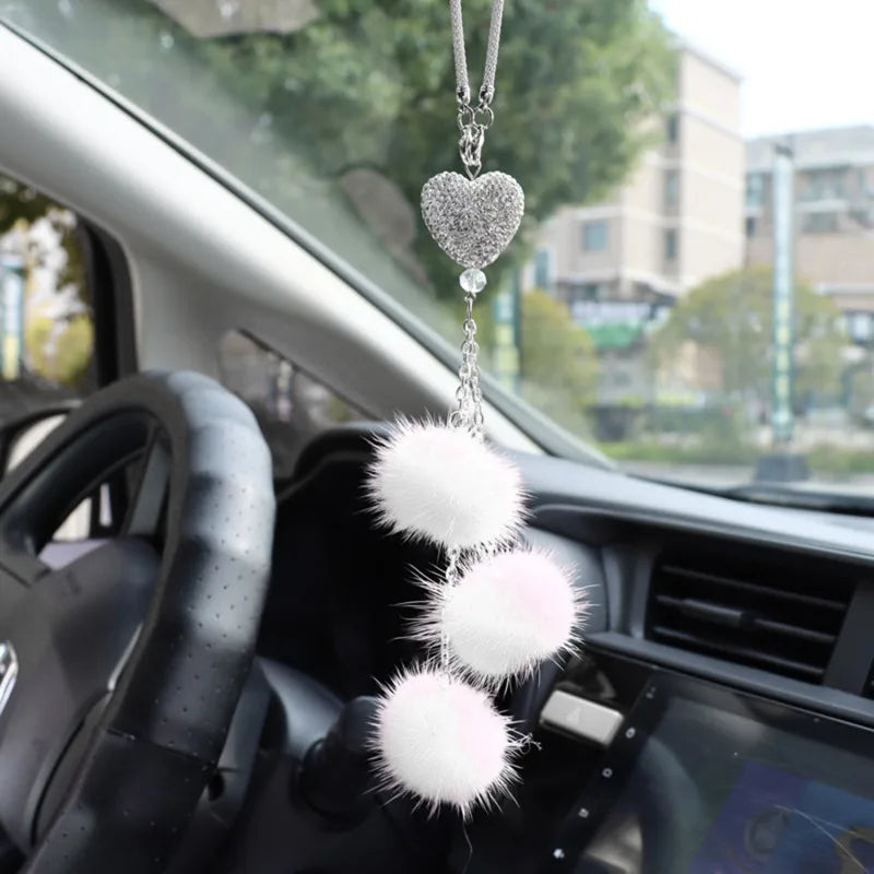 Fashion Diamond Car Accessorie Bling Hairball Pendant Auto Rearview Mirror Pendant Birthday Gift Auto Decoraction Ornaments