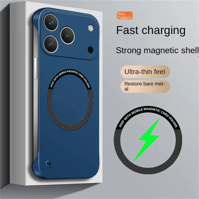 Ultra Thin Hard PC Magnetic Frameless Phone Case For Magsafe For iPhone 17 Air 16 15 14 13 Pro Max Plus Matte Color Solid Cover