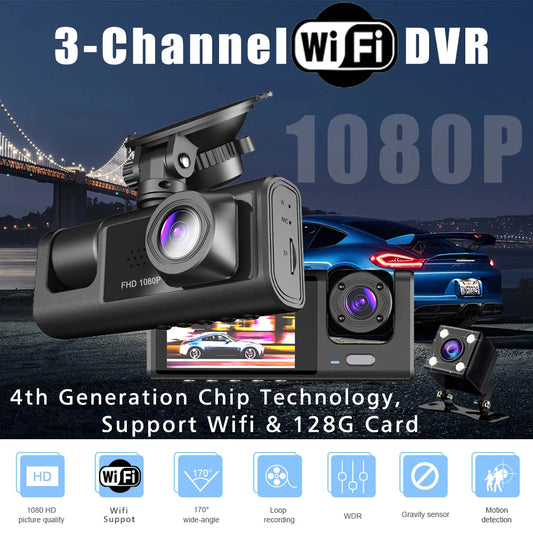 3 Camera WIFI Dash Cam Cabin Car Dvr 1080P Interior Vehicle Three Way Channel Dvrs Recorder Video Registrator Dashcam Camcorder