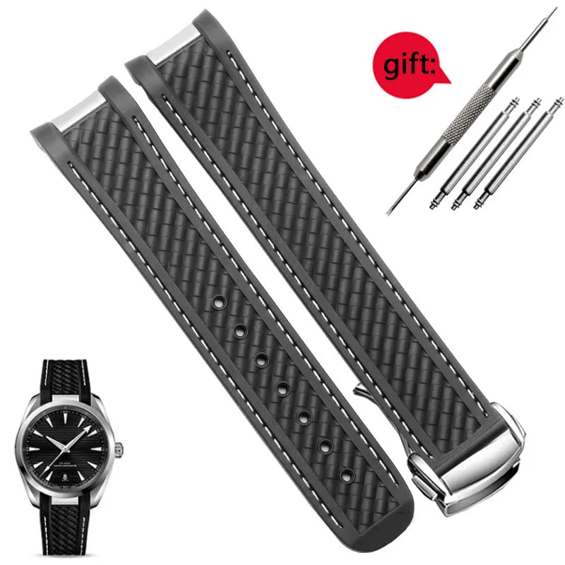Rubber Watchband For Omega AT150 Seamaster 300 AQUA TERRA Diving watches straps Black Blue Silicone Watch Strap 20mm bracelet