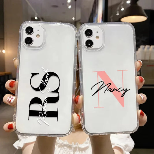 DIY Customi Name Letters Case For iPhone 16 15 14 13 12 11 Pro Max 7 8 SE 2020 2022 X XR XS Clear Soft TPU Silicone Cover Fundas