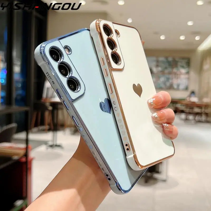 Luxury Plating Case For Samsung Galaxy S24 S22 S23 S25 Ultra S23 FE A16 A53 A55 A54 A35 A15 Love Heart Side Pattern Phone Cover