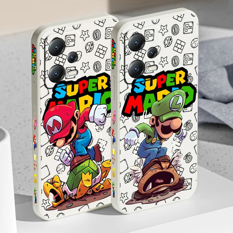 S-Super M-Marios B-Bros Liquid Left Rope For Xiaomi Redmi Note 13 12 12S 12R 11 11T 11S 10 10S Pro Plus 5G Back Phone Case