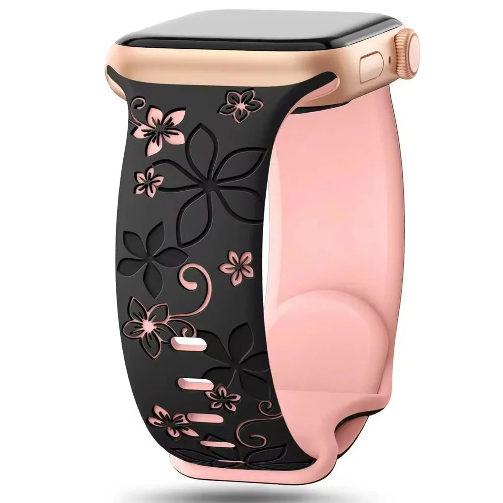 Engraved Strap For Apple Watch Bands 40mm 44mm 41mm 49mm 45mm 38mm 42mm Silicone Bracelet For iwatch Series 9 7 SE 6 5 4 8 Ultra