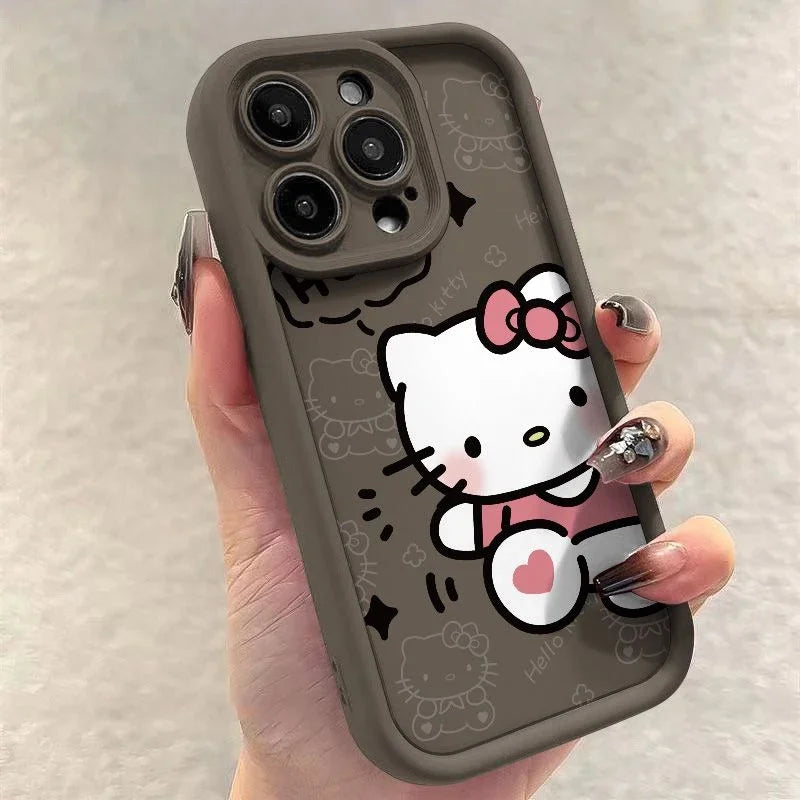 Ins Lovely Hello Kitty Phone Case For iPhone 16 Pro Max 15 14 13 12 11 Xr Xs Max 7 8 PLUS Y2K Cartoon Anime Anti Fall phone Case