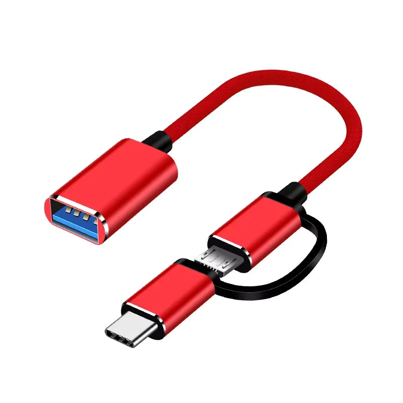 2-in-1 Micro USB USB C to USB3.0 OTG Cable Adapter New Condition Type C Male USB Female Converter MacBook Pro Charging Function