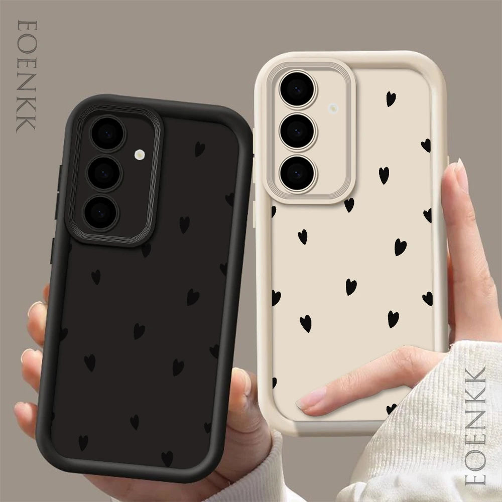 Black Love Heart Soft Phone Case For Samsung Galaxy S25 FE S22 S21 S23 S20 S24 Ultra FE A35 15 A25 A55 Note 20 Plus 5G Cover