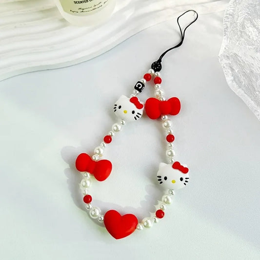 Sanrio Cartoon Hello Kitty Phone Chain Cute Girl Heart Bead String Phone Case Hanging Rope Keychain kawaii pendent Holiday Gifts