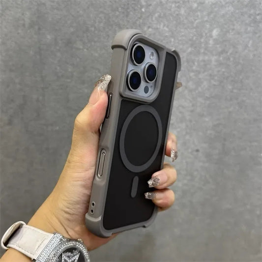 Magnetic Luxury Matte Fall prevention  Armor Shockproof Case For iPhone 15 14 13 12 16 Pro Max Wireless Charge For Magsafe Cover
