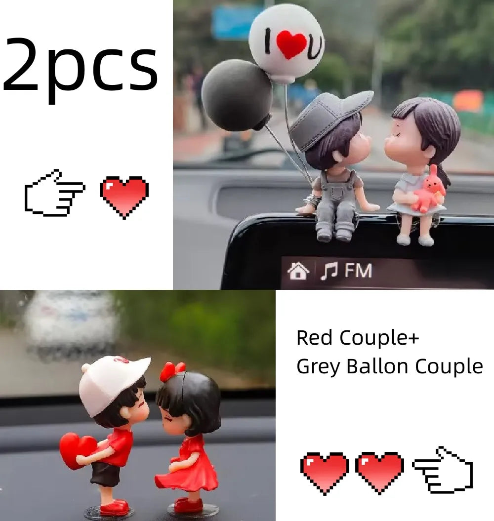 Car Accessories Cute Cartoon Couples Action Figure Figurines Balloon Ornament Auto Interior Dashboard for Girls Gifts Drop