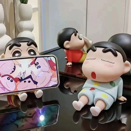 2025 New Crayon Shin chan Anime Lazy Phone Stand Mobile Stand Desktop Ornament Trendy Play Handmade Model Doll