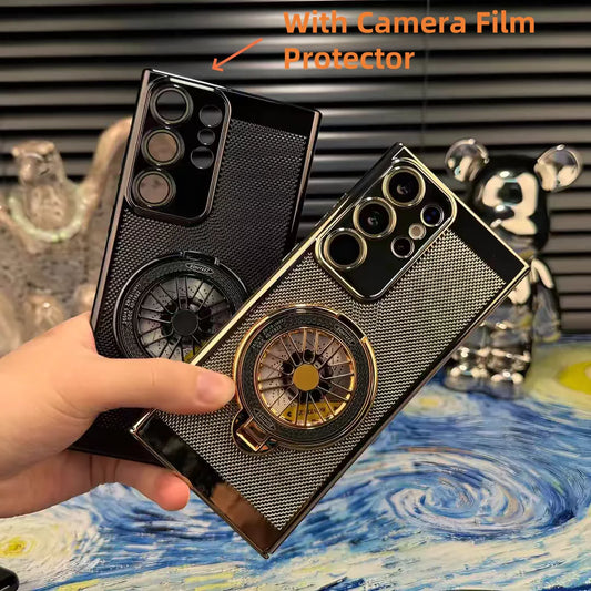 Heat Dissipate Mesh Case For Samsung S24 S25 Ultra Rotating Gyroscope Magsafe Holder Cover For Samsung S23 Ultra S22 Hard Case