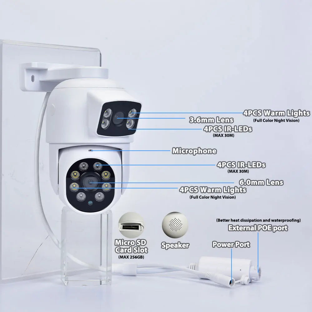 Outdoor Dual Lens 6MP PTZ POE IP Camera CCTV Security Dome Two-Way Audio Color Night Video Surveillance For Nvr System Xmeye