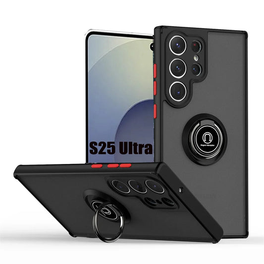 Magnetic Matte Case For Samsung Galaxy S25 S24 S23 S22 S21 S20 Ultra FE 5G S10 S9 Plus Lite Shock Proof Ring Holder Cover Funda