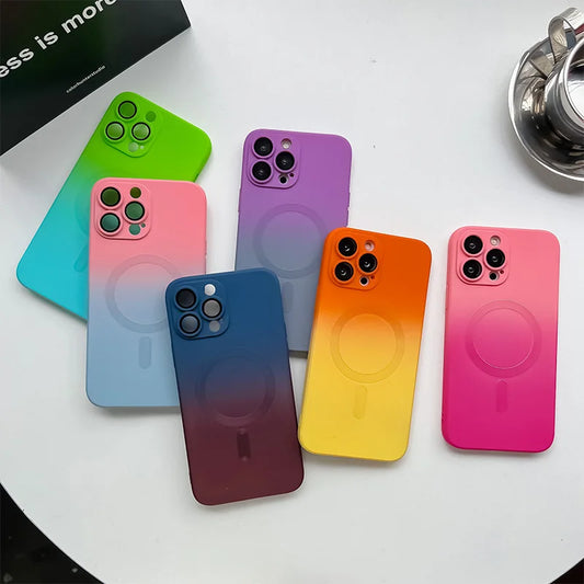 Comes With Lens Film Gradient Color Phone Case For IPhone 16 15 14 13 12 Pro Max 11 Silicone Shockproof Back Cover