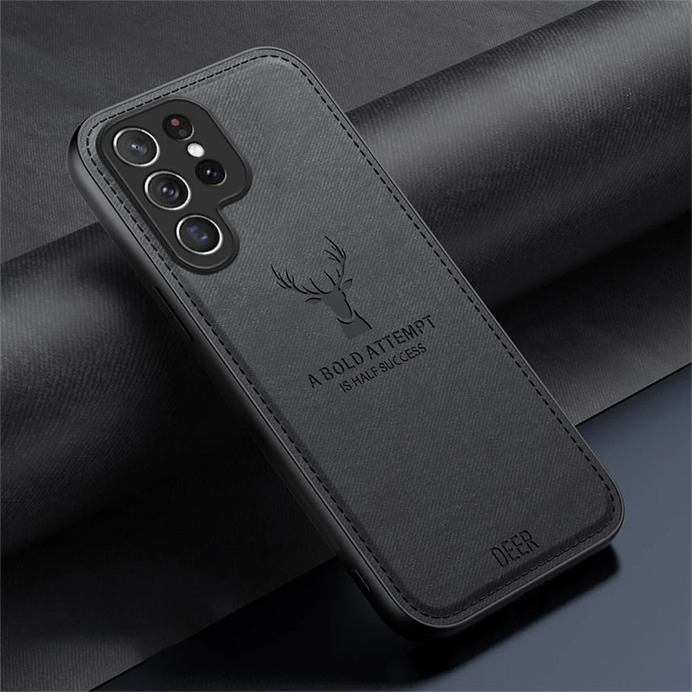 Business Fabric Pattern Deer Case For Samsung S25 S24 S23 S22 S21 Plus Ultra S20 FE Note20 A16 A36 A55 A54 A52 A35 A34 A32 A25