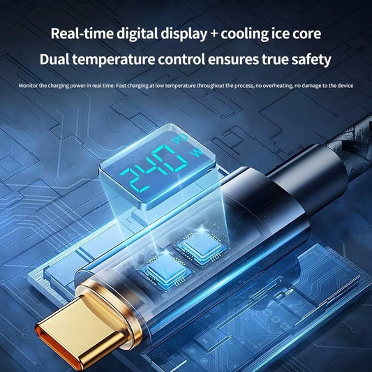 240W PD Fast Charging Type C to Type C Cable 100W Digital Display USB to Type C Cable For Xiaomi HUAWEI Macbook iPad