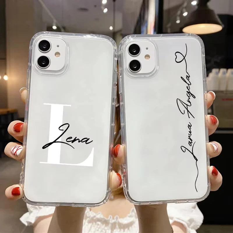 DIY Customi Name Letters Case For iPhone 16 15 14 13 12 11 Pro Max 7 8 SE 2020 2022 X XR XS Clear Soft TPU Silicone Cover Fundas