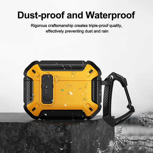 Portable Shockproof Case For Apple Airpods Pro/Pro 2 Carbon fibre Headset Cases With Carabiner Security Lock Cover Funda