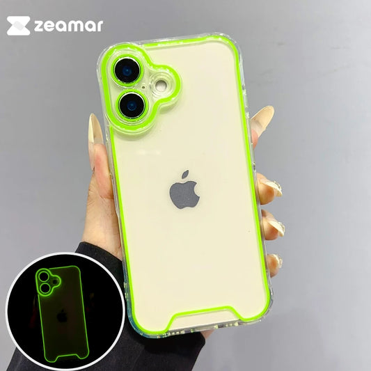 Night Light Luminous Transparent Case For iPhone 16 15 14 13 12 11 Pro X XS XR Max Plus Fluorescent Frame Soft TPU Bumper Cover
