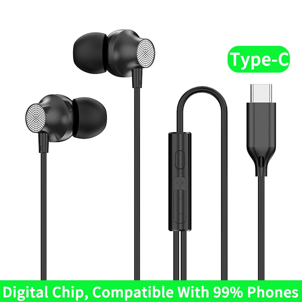 9D HIFI Heavy Bass Metal Wired Earphone Digital Type-C/3.5mm AUX With Mic In-Ear Earbuds Sport Music Headset For Samsung Android