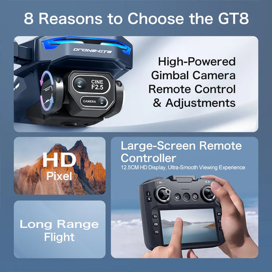 NEW GT8 Drone GPS Professional 8K Camera Aerial FPV Avoiding Obstacle with Large Screen Remote Control Folding RC Dron Toys Gift