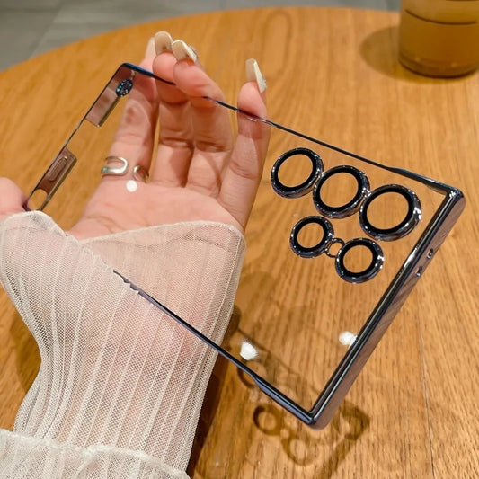 Luxury Plating Frameless Case For Samsung Galaxy S24 S25 Ultra S23 S22 Transparent Camera Lens Protection Shockproof Hard Cover